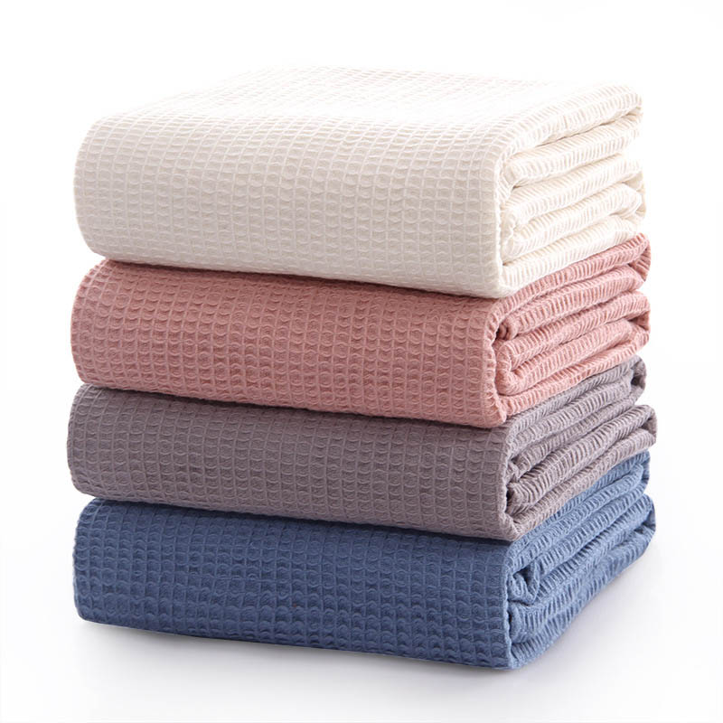 Japan Cotton Waffle Plaid Blanket for Bed Sofa Pink Blue