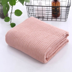 Japan Cotton Waffle Plaid Blanket for Bed Sofa Pink Blue