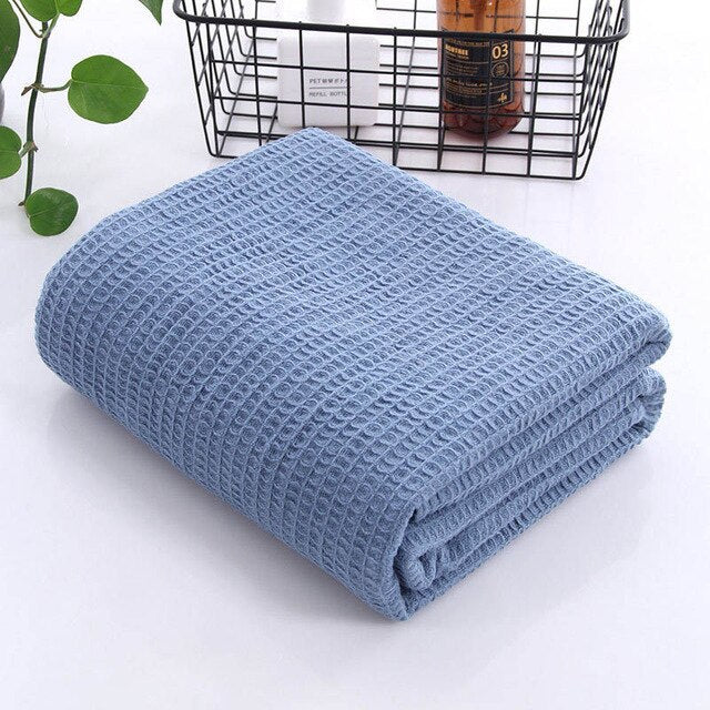 Japan Cotton Waffle Plaid Blanket for Bed Sofa Pink Blue