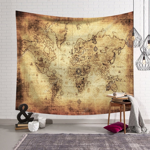 World Map Pattern Wall Tapestry  Wall