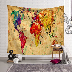 World Map Pattern Wall Tapestry  Wall