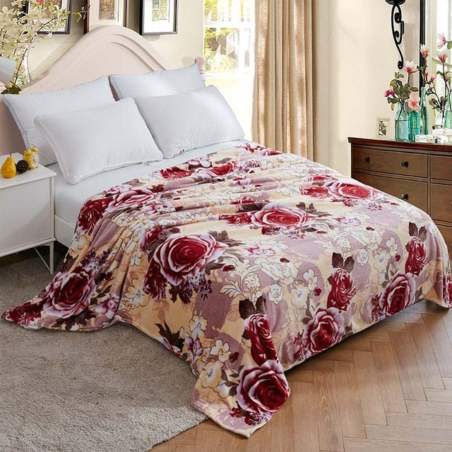 Cartoon Floral Printed Flannel Blankets For