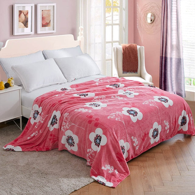 Cartoon Floral Printed Flannel Blankets For