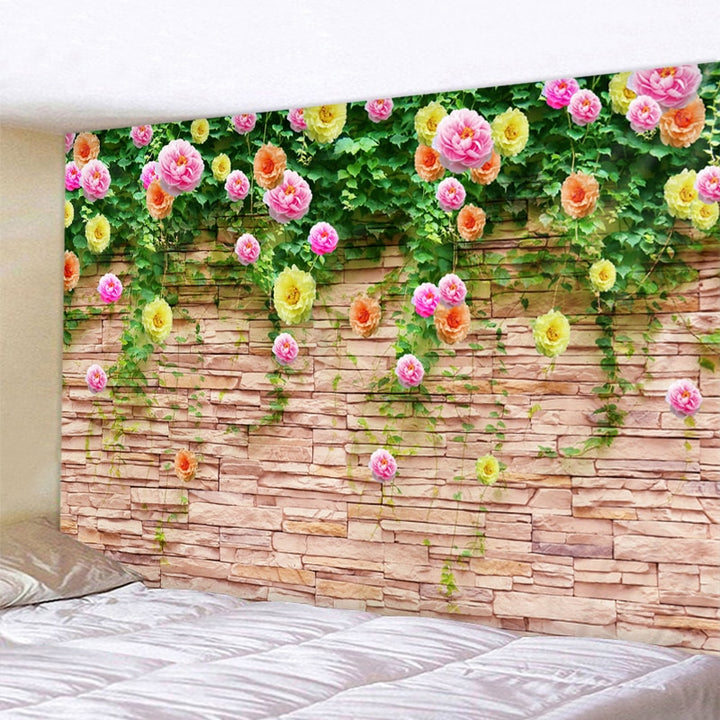 Plant Flower On Stone Wall Tapestry Wall