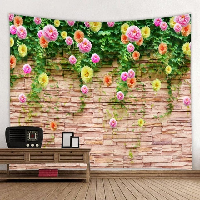 Plant Flower On Stone Wall Tapestry Wall