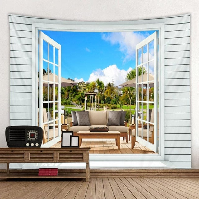 Garden Scener Outside The Window Printed